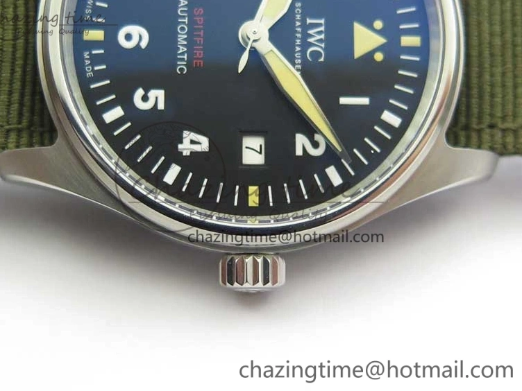 MIROTIME 0325 Fashionable Pilot IW326801 SS MK 1:1 Best Edition Black Dial on Green Nylon Strap MIYOTA 7122